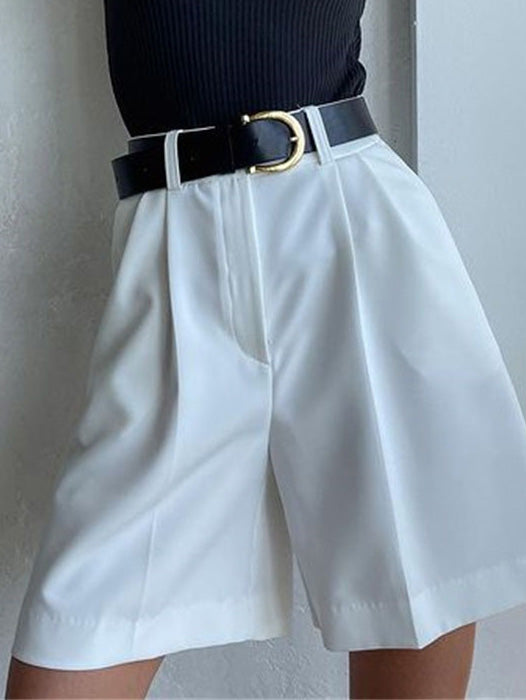 GR | Damen Shorts Einfarbig Reißverschluss Tasche Gerade Shorts
