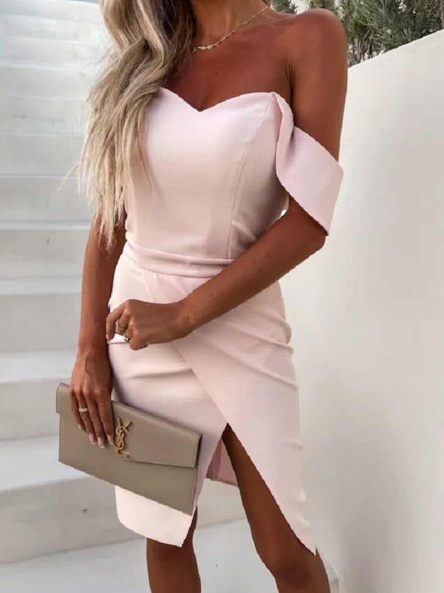 GR | Women's Solid One Shoulder Slim Fit Slit Dress