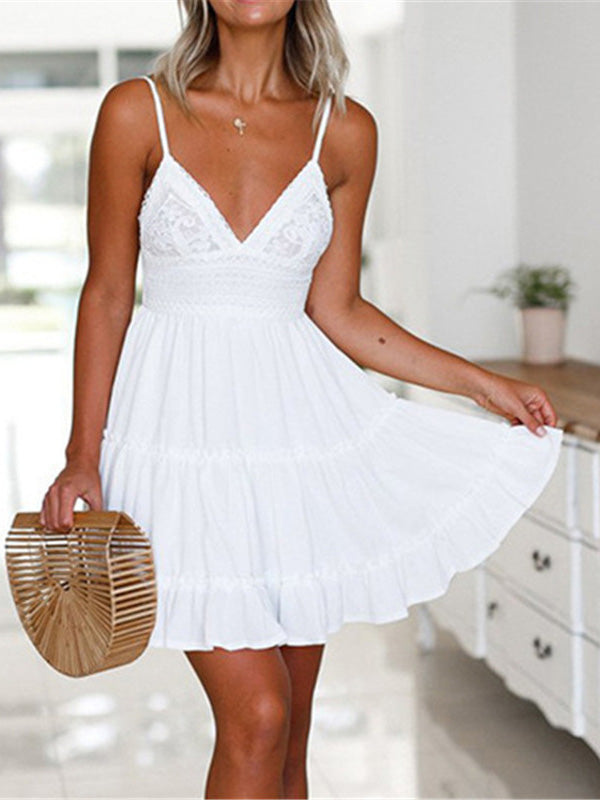 GR | Women's Dress Sling Lace Open Back Ruffle Dress