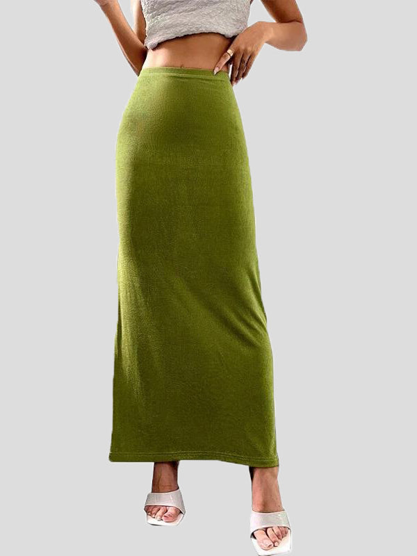 GR | Frauen Röcke Lässige Einfarbige Slim Fit Maxi Rock