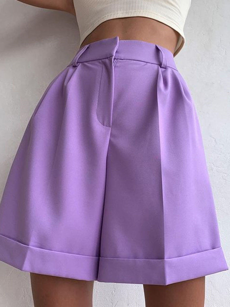 GR | Damen Shorts Einfarbig Reißverschluss Tasche Gerade Shorts