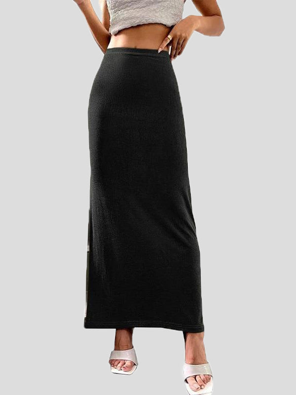 GR | Frauen Röcke Lässige Einfarbige Slim Fit Maxi Rock