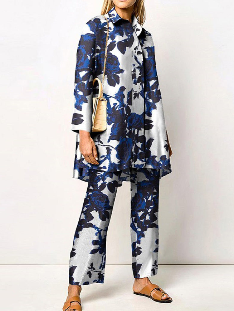GR | Women's Set Printed Long-Sleeve Blouse & Trousers Two-Piece Set