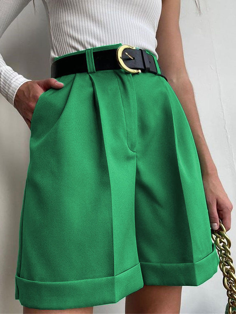 GR | Damen Shorts Einfarbig Reißverschluss Tasche Gerade Shorts