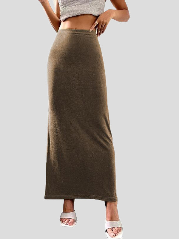 GR | Frauen Röcke Lässige Einfarbige Slim Fit Maxi Rock