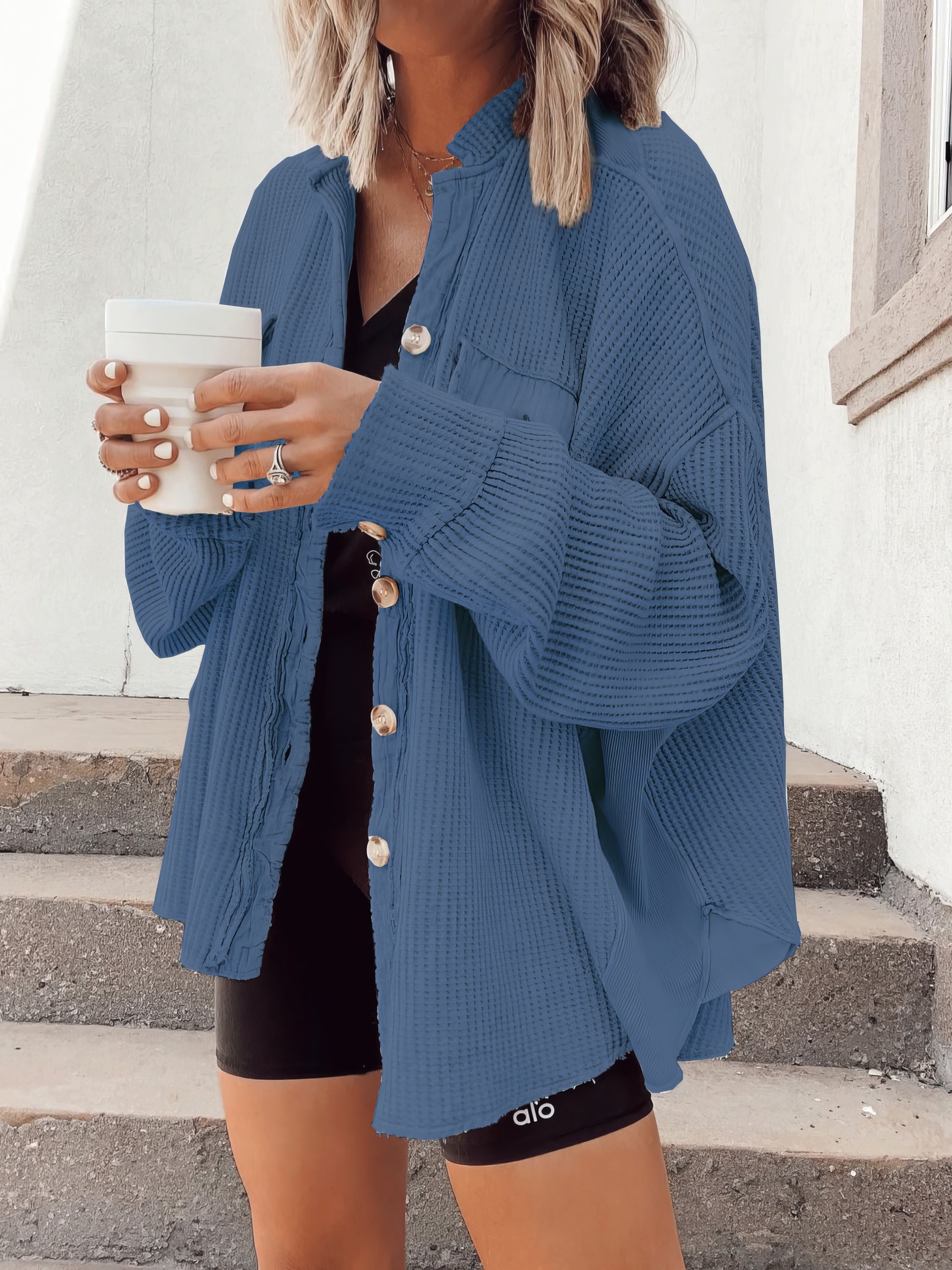 waffle-button long-sleeved shirt jacket