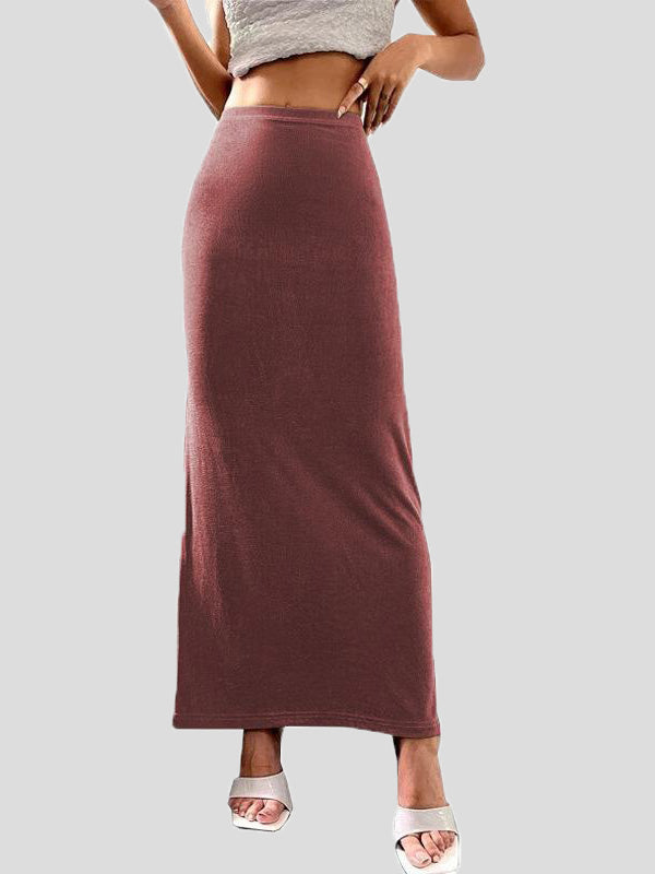 GR | Frauen Röcke Lässige Einfarbige Slim Fit Maxi Rock