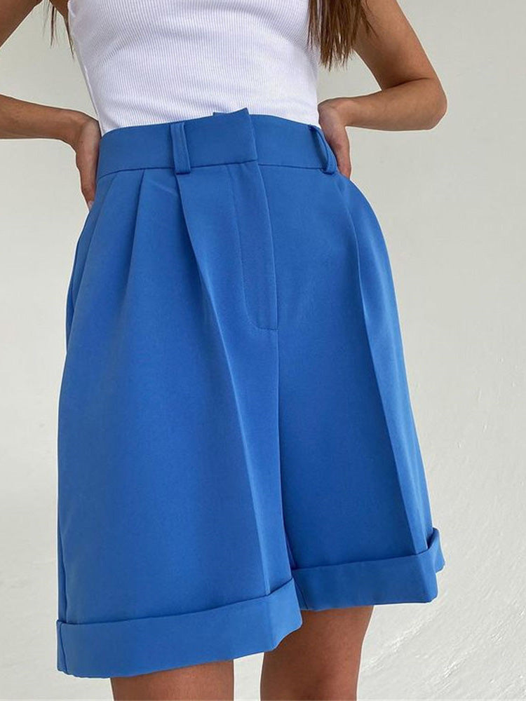 GR | Damen Shorts Einfarbig Reißverschluss Tasche Gerade Shorts