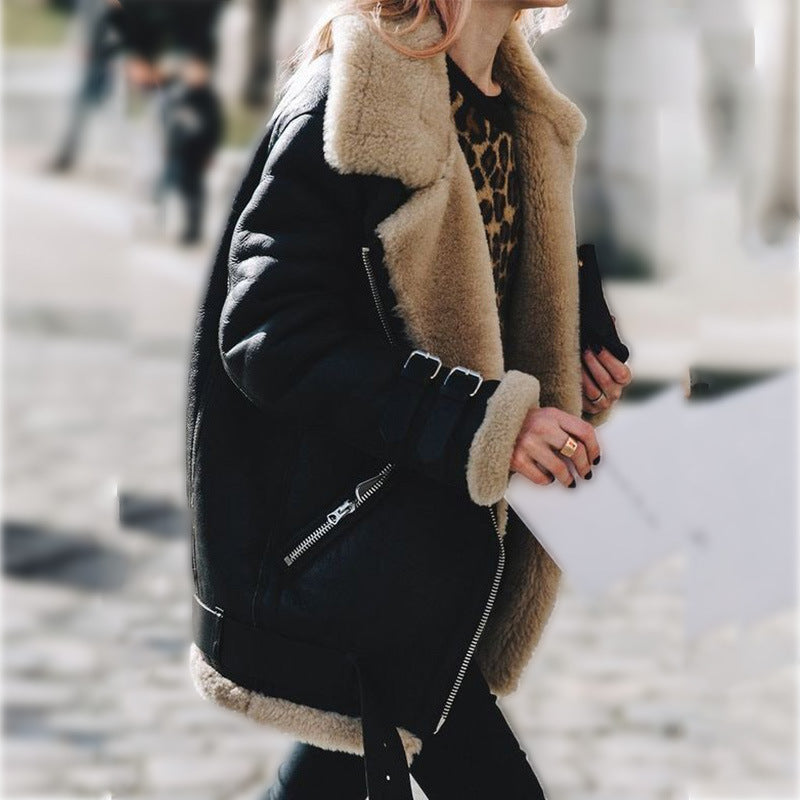 GR | Aviator jacket - warm faux fur jacket with strap details
