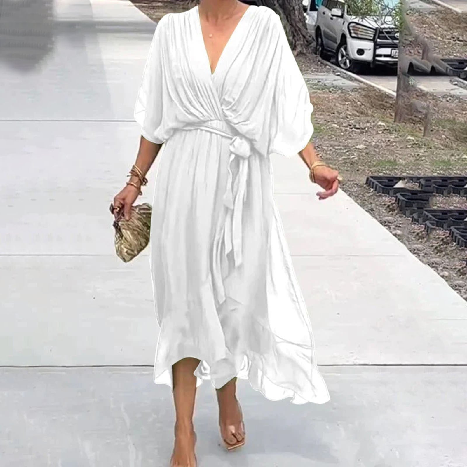 Celestina™ - Elegant summer dress with V-neck 