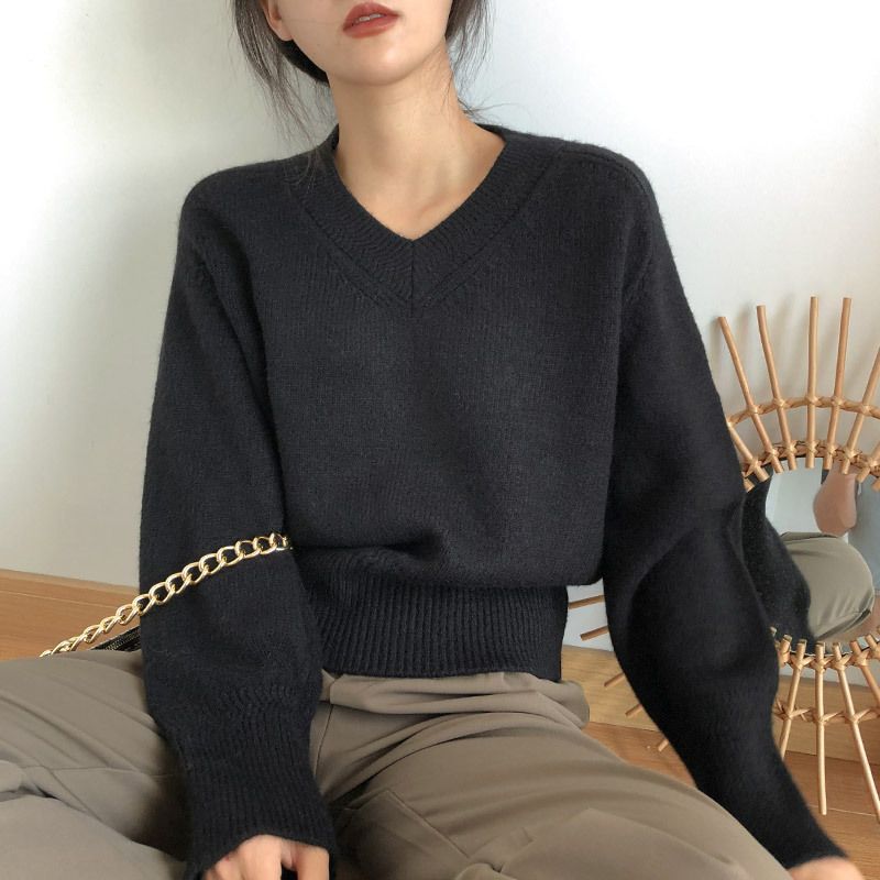 GR | Minimalismus V-ausschnitt Pullover Pullover