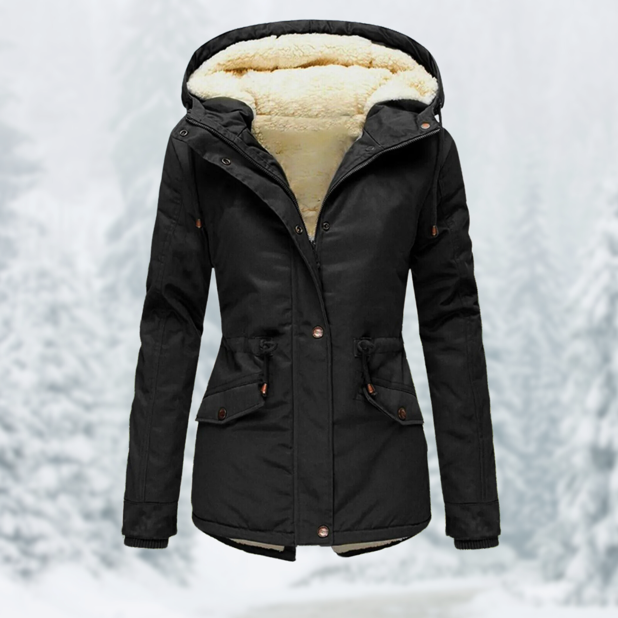 Women's jacket with hood and drawstring