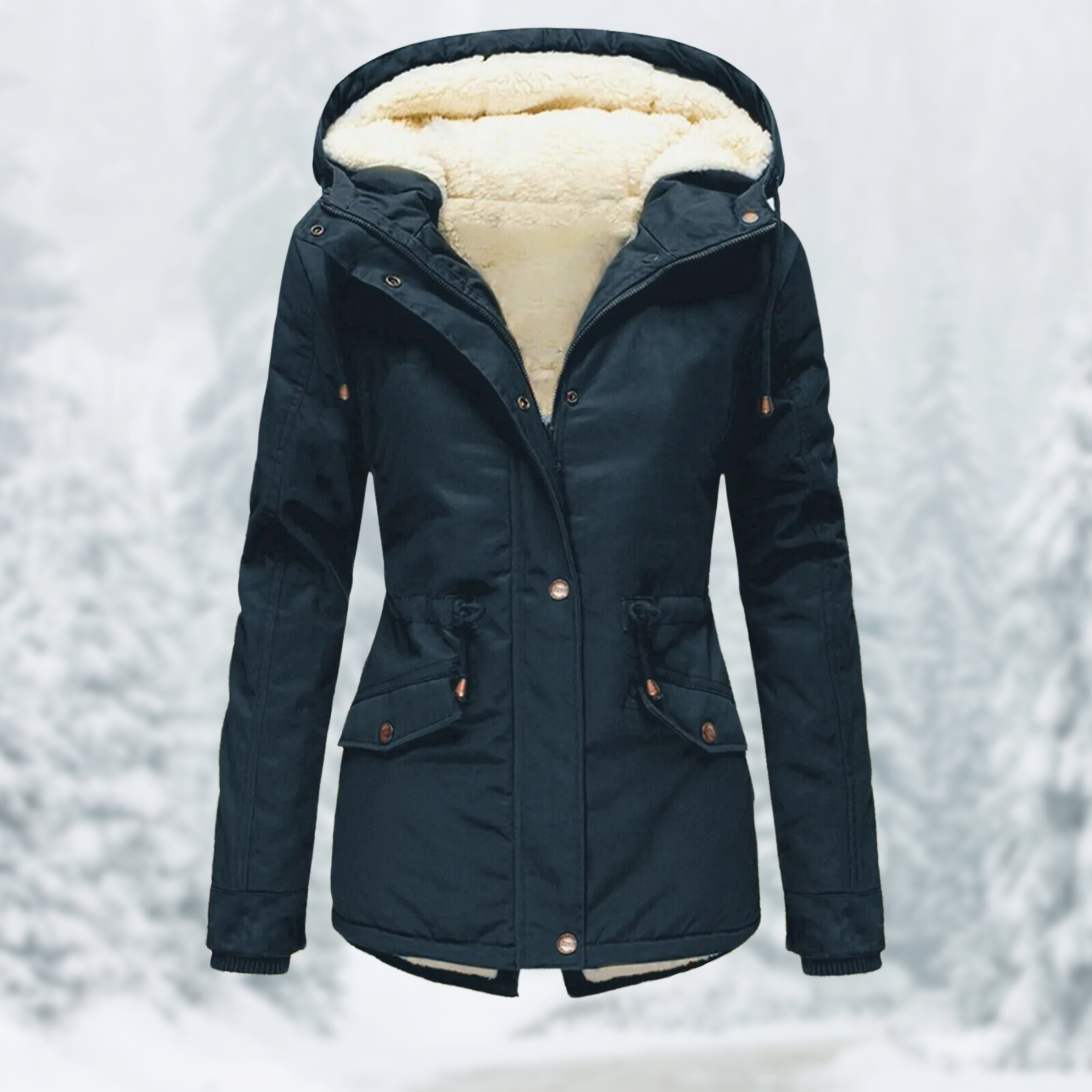 Women's jacket with hood and drawstring