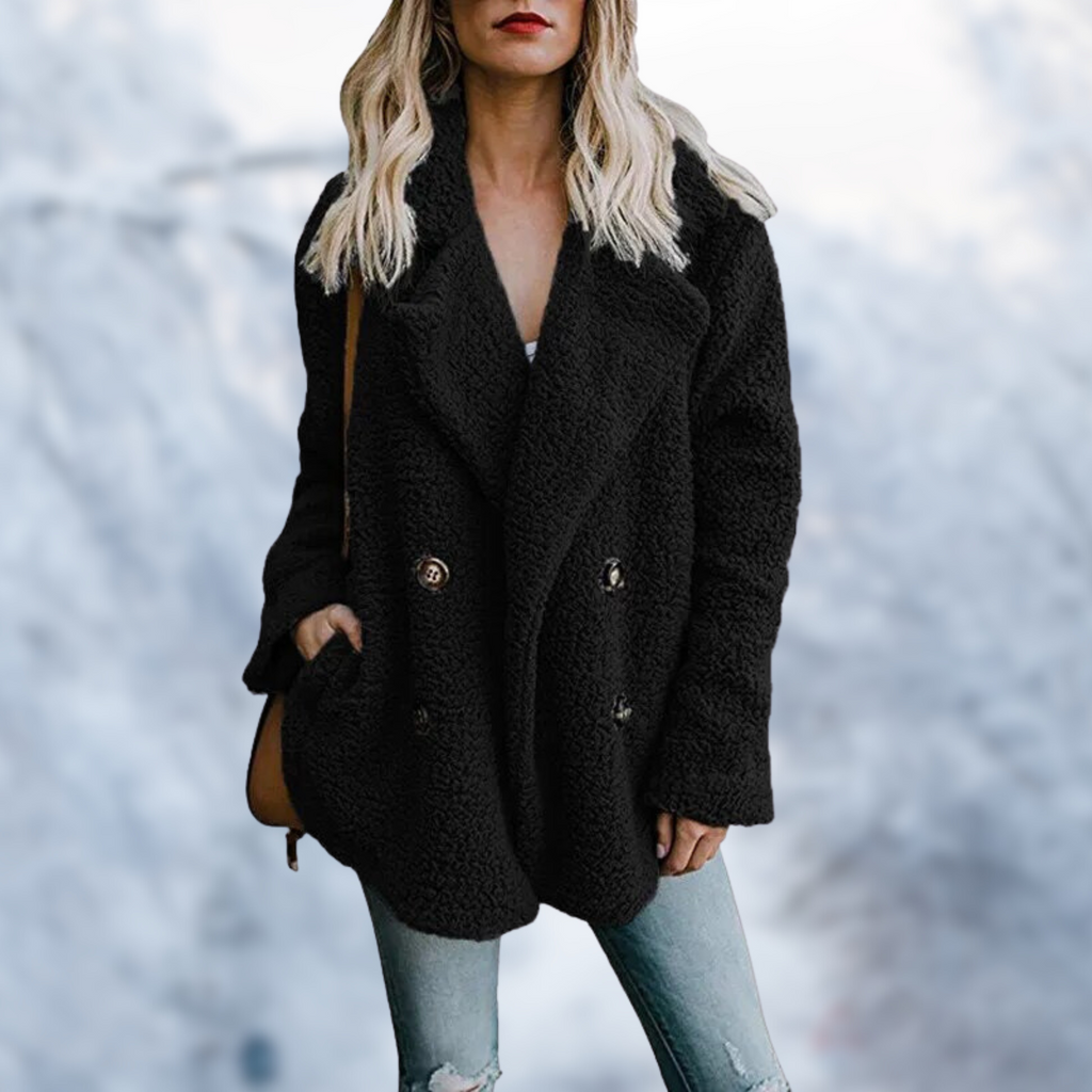 GR - Women's black teddy coat for cozy comfort