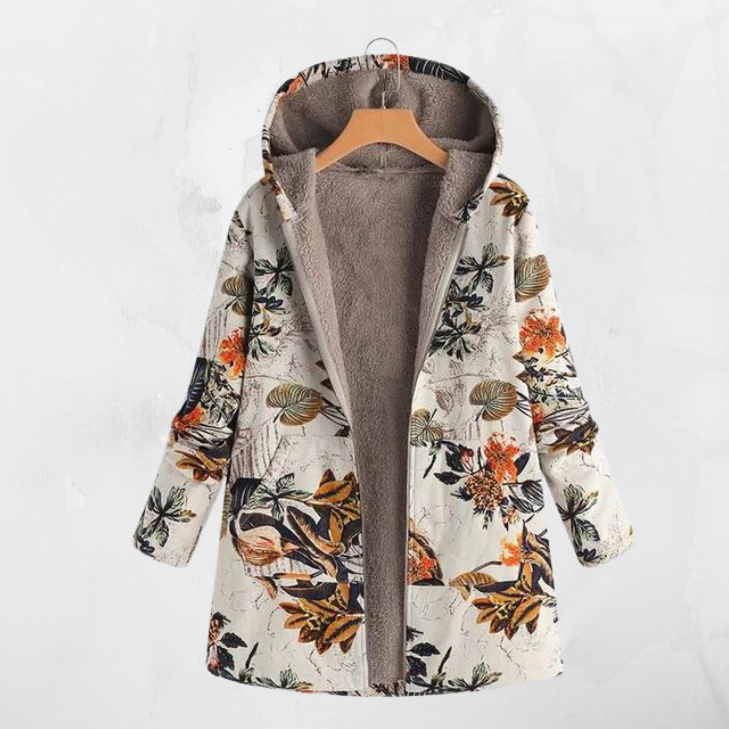 GR - Printed hooded long-sleeved coat in plus size