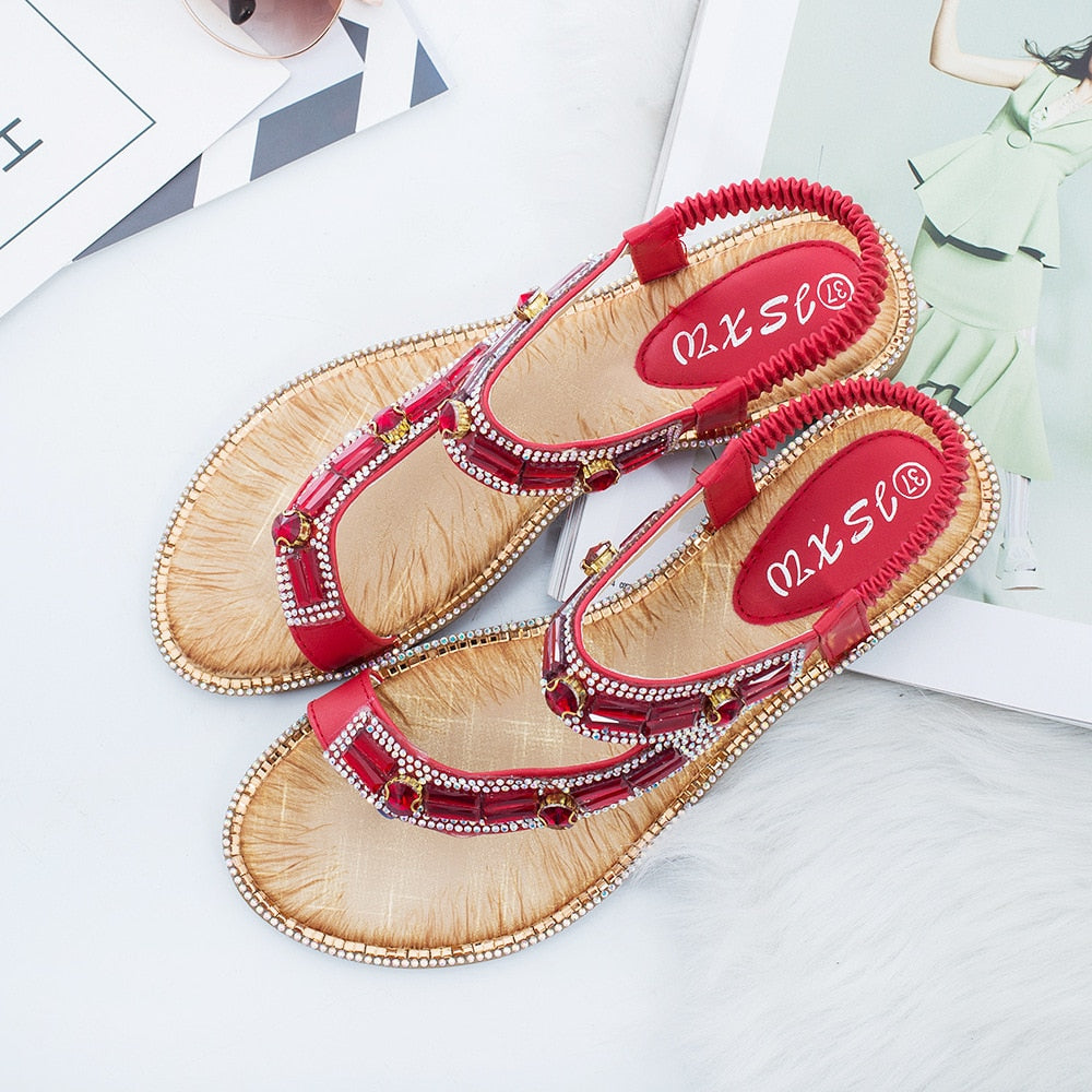 GR | Cross Border Rhinestone T-Strap Flat Sandal