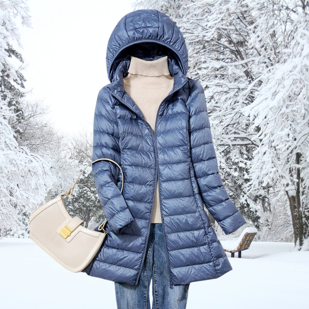 GR | Women's Puffer Jacket - Quilted Winter Jacket with Hood and Zipper