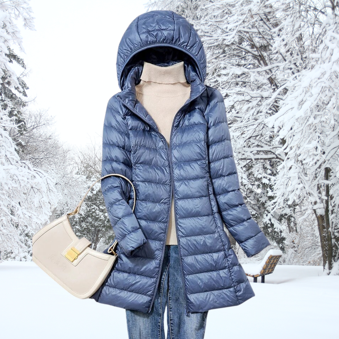 GR | Women's Puffer Jacket - Quilted Winter Jacket with Hood and Zipper