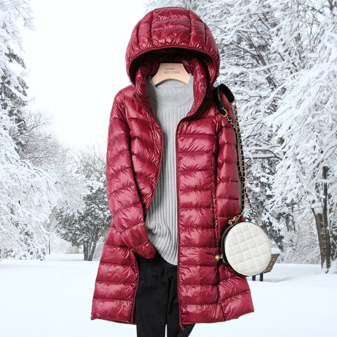 GR | Women's Puffer Jacket - Quilted Winter Jacket with Hood and Zipper