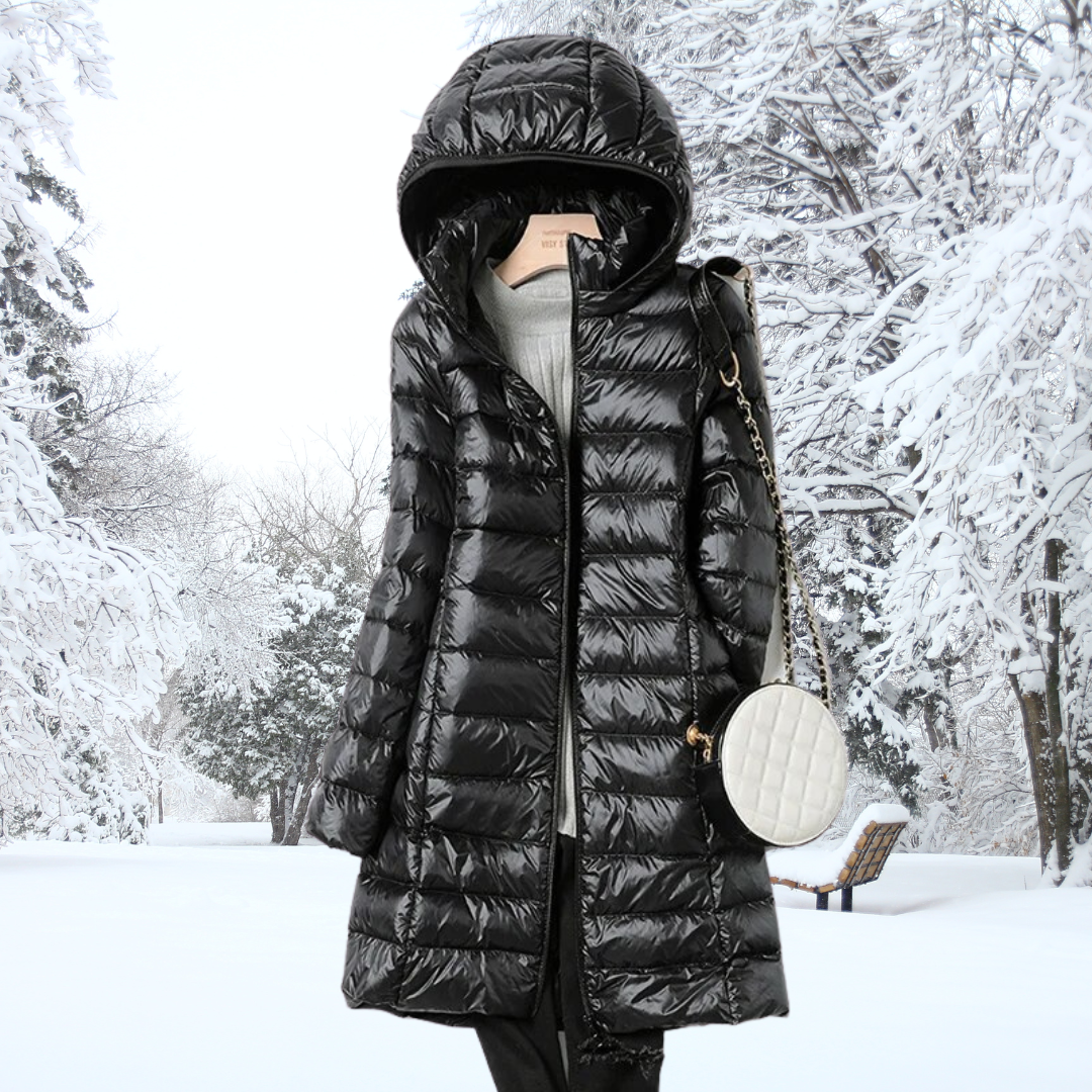 GR | Women's Puffer Jacket - Quilted Winter Jacket with Hood and Zipper
