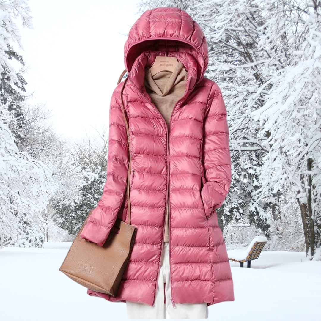 GR | Women's Puffer Jacket - Quilted Winter Jacket with Hood and Zipper