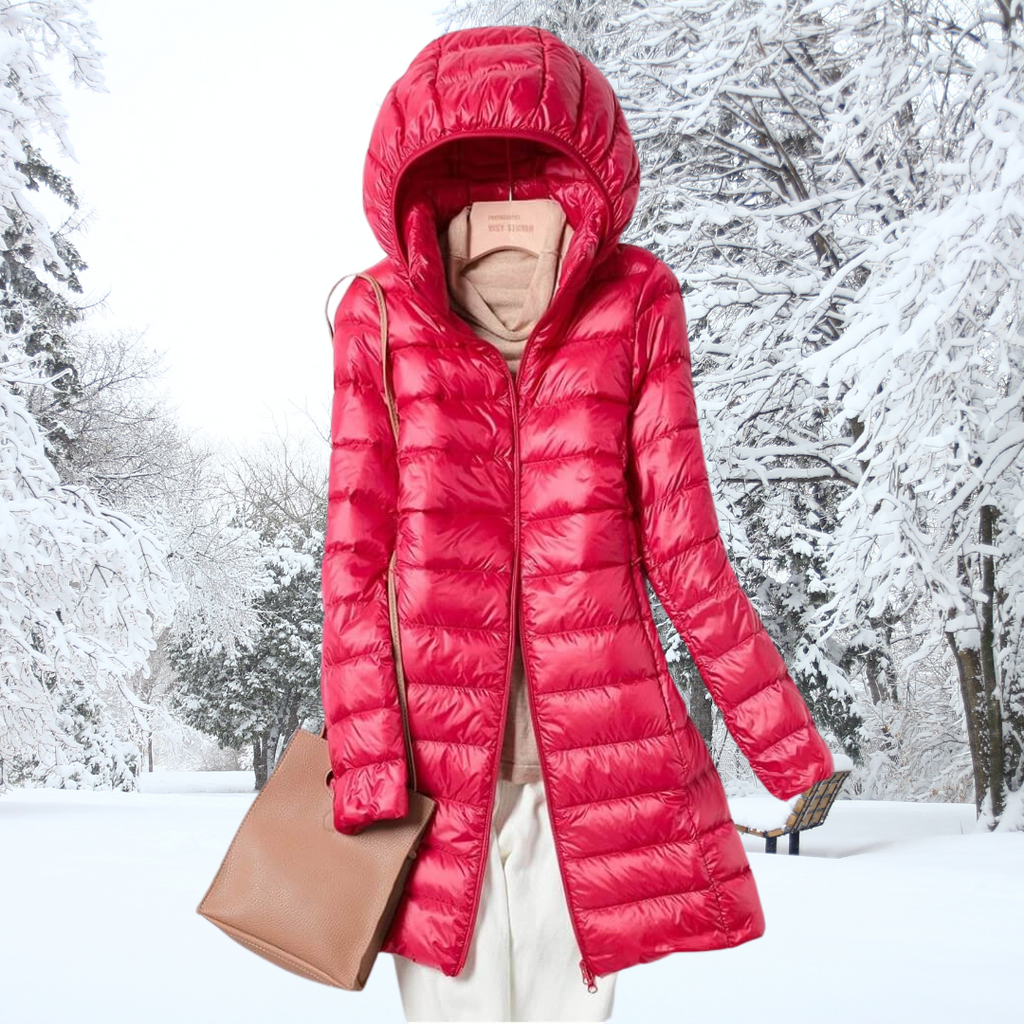 GR | Women's Puffer Jacket - Quilted Winter Jacket with Hood and Zipper