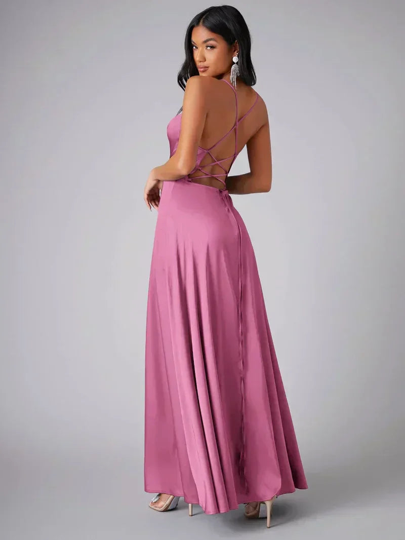GR | Silk maxi dress with braided back. Dress yourself for formal occasions. Lucette