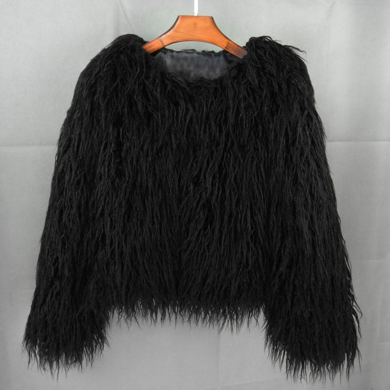 Women's thick warm faux fur coat 