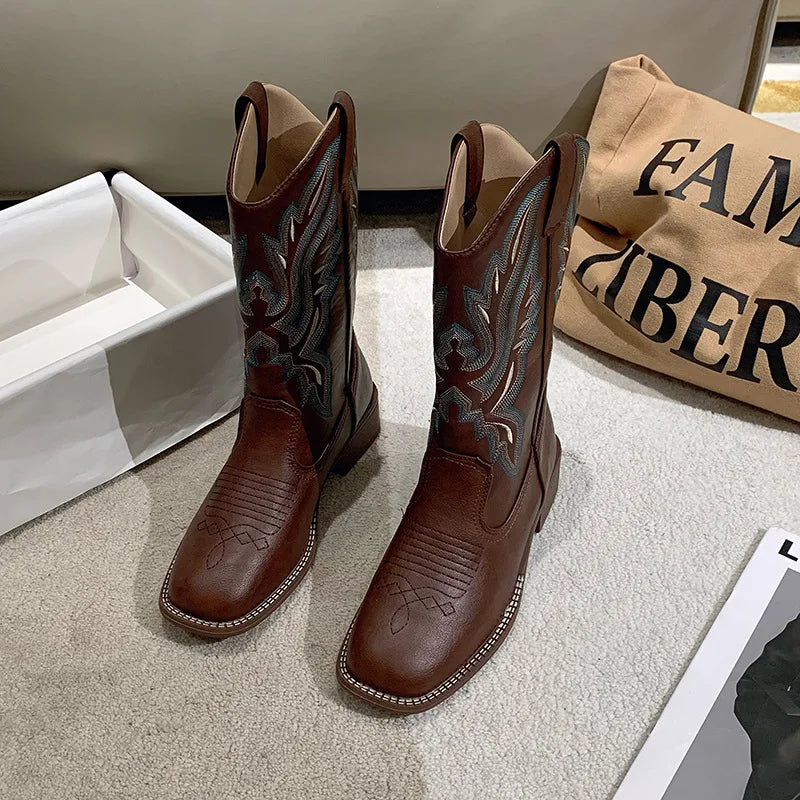 GR | Embroidered Leather Cowboy Boots for Women