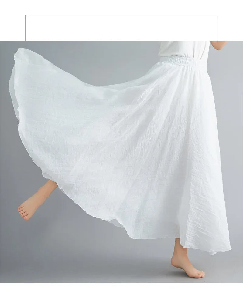 GR | Fashion Cotton Linen Clothing Women's Skirts Maxi Y2K Elegant Beach Saia Ropa Mujer Casual Dress Boho Long Skirts Faldas Harajuku