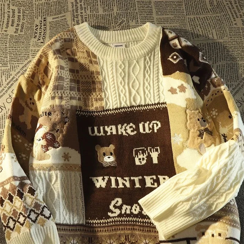 GR - Ugly Christmas Sweater - Loose retro sweater with V-neck and color block design 