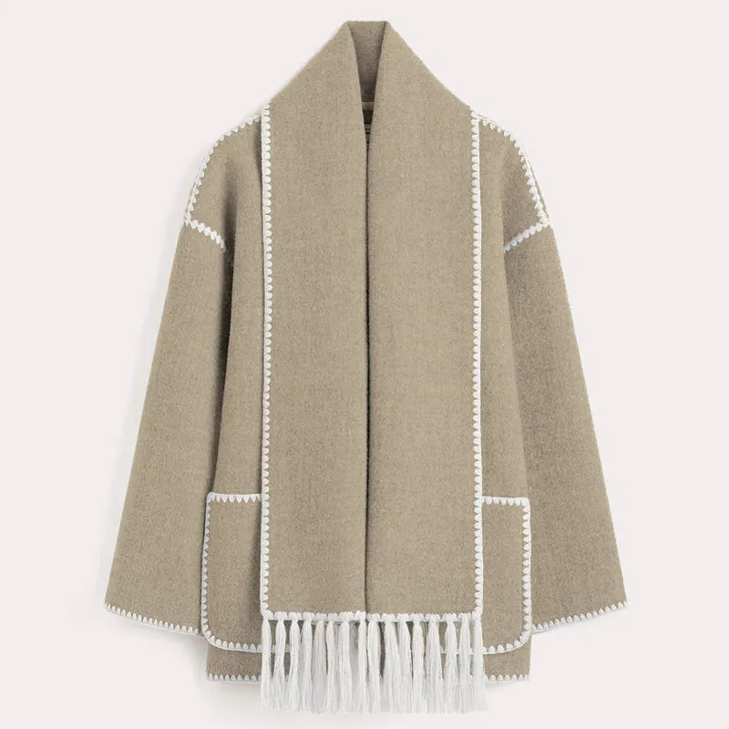 GR | Scarf jacket with a relaxed fit and soft, textured fabric for women 