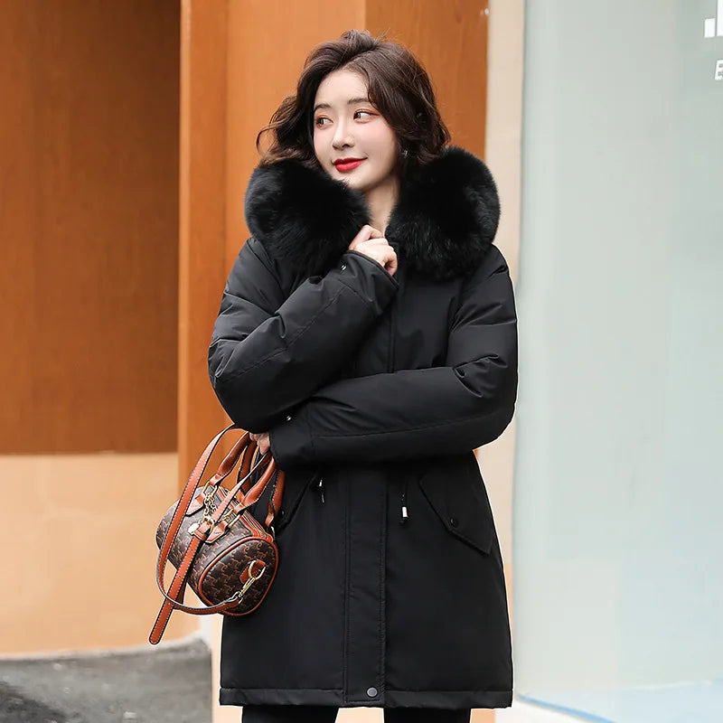 GR | Lined winter jacket with detachable fur collar and hood