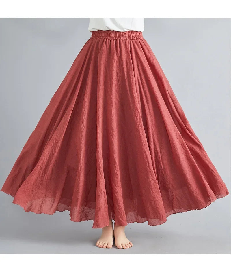 GR | Fashion Cotton Linen Clothing Women's Skirts Maxi Y2K Elegant Beach Saia Ropa Mujer Casual Dress Boho Long Skirts Faldas Harajuku