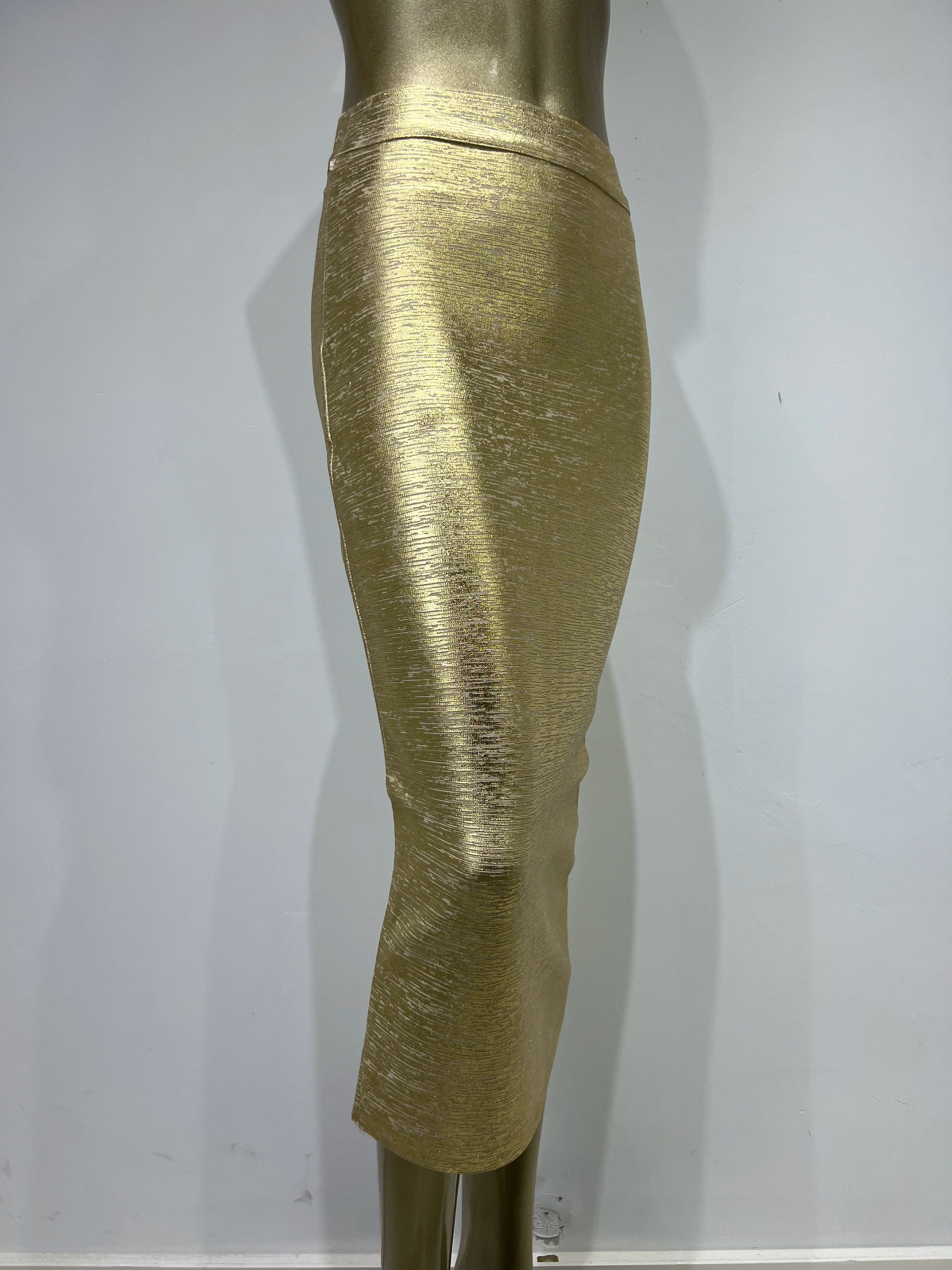 GR | Women's Summer Skirt Sexy Silver Gold Bronzing Midi Bandage Skirt High Street Designer Slim Fit Solid Midi Pencil Skirt 78cm