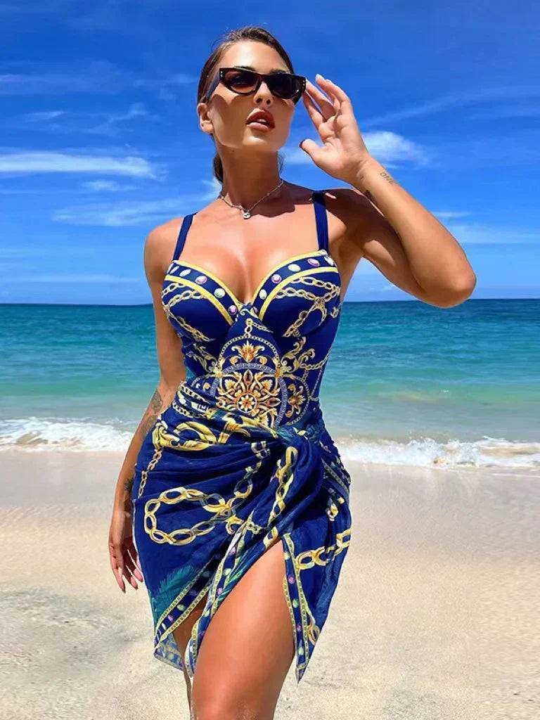 GR | Luxury New Two Piece Women's Bikini Set Push Up Floral Print Bikini Strappy Bandage Swimwear Brazilian Biquini Swimsuit