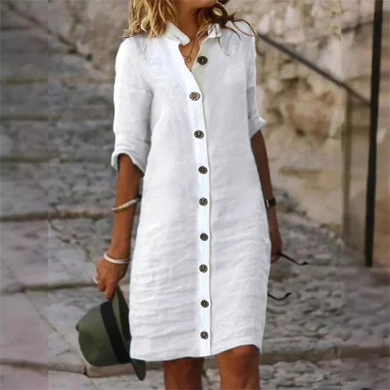 GR | Stylish linen dress with button placket