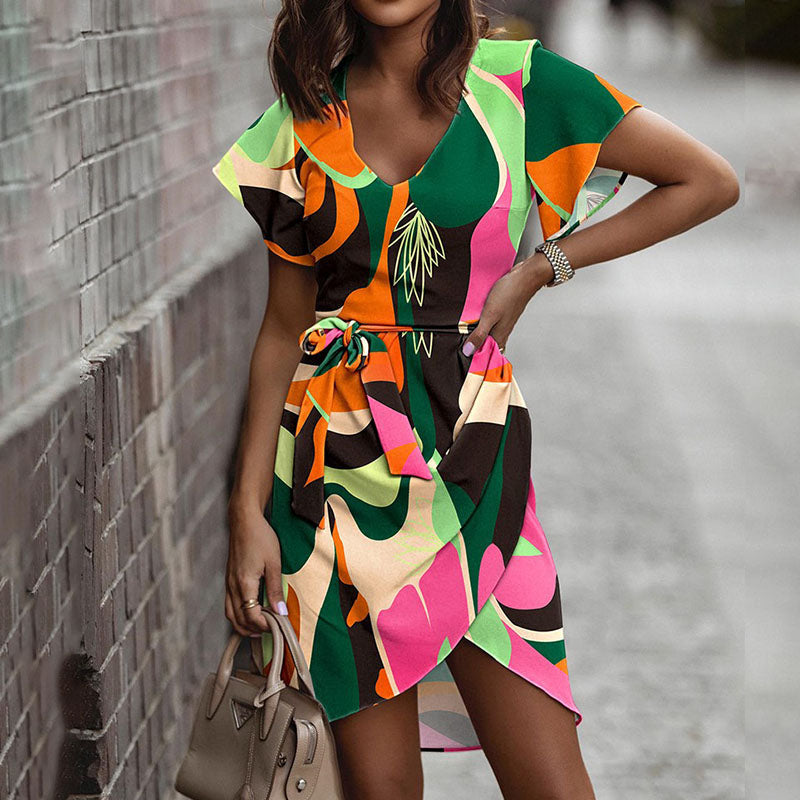 GR | Comfortable midi dress with V-neck and bow in the middle