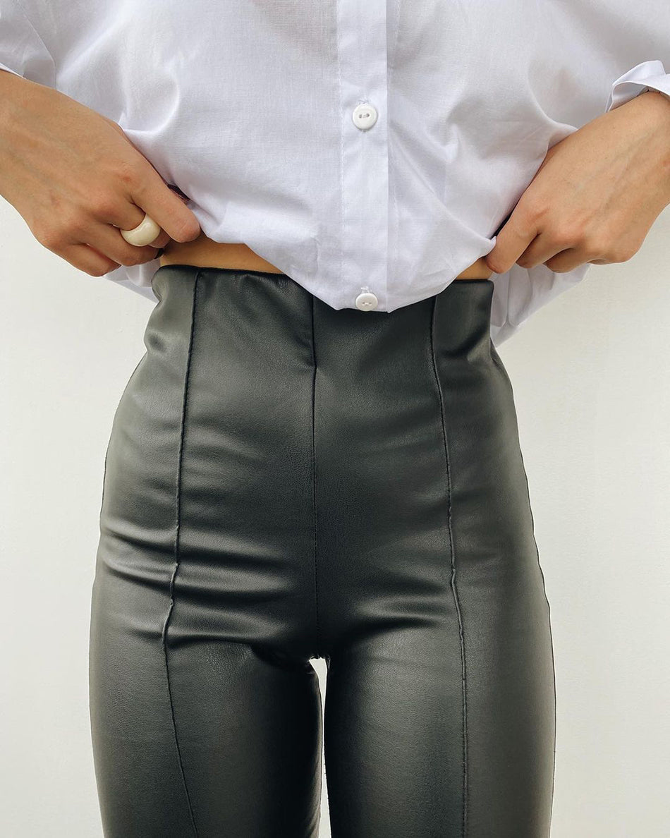 GR Leather Leggings | Leather stretch leggings with fleece for autumn