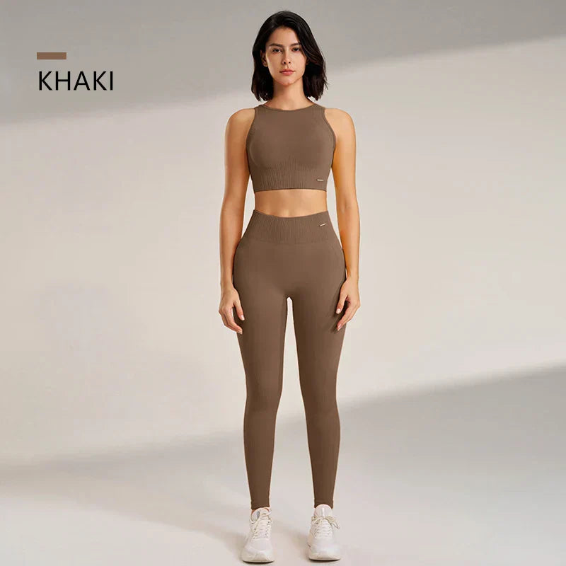 GR | Nahtloses Yoga-satz- Hoch-taillierte Leggings & Top Zweiteiliges Fitness-outfit