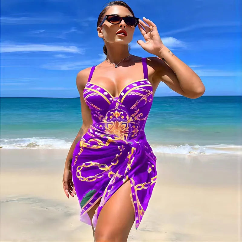 GR | Luxury New Two Piece Women's Bikini Set Push Up Floral Print Bikini Strappy Bandage Swimwear Brazilian Biquini Swimsuit