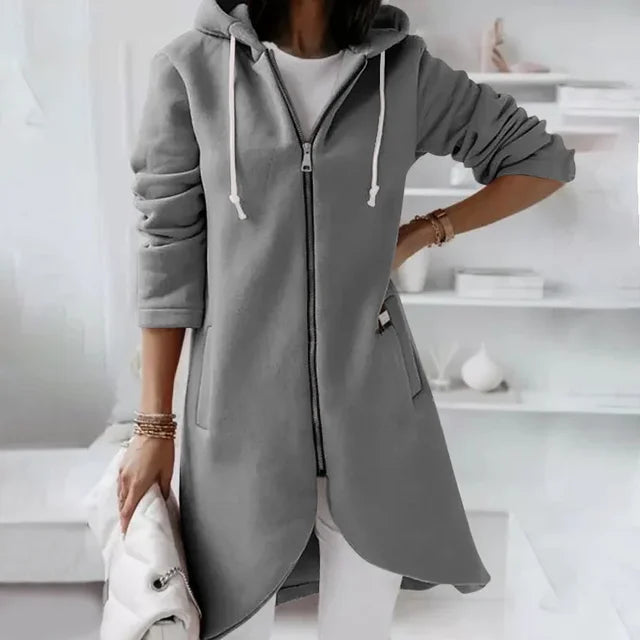GR | Kapuzenstrickjacke mit geschwungenem Saum