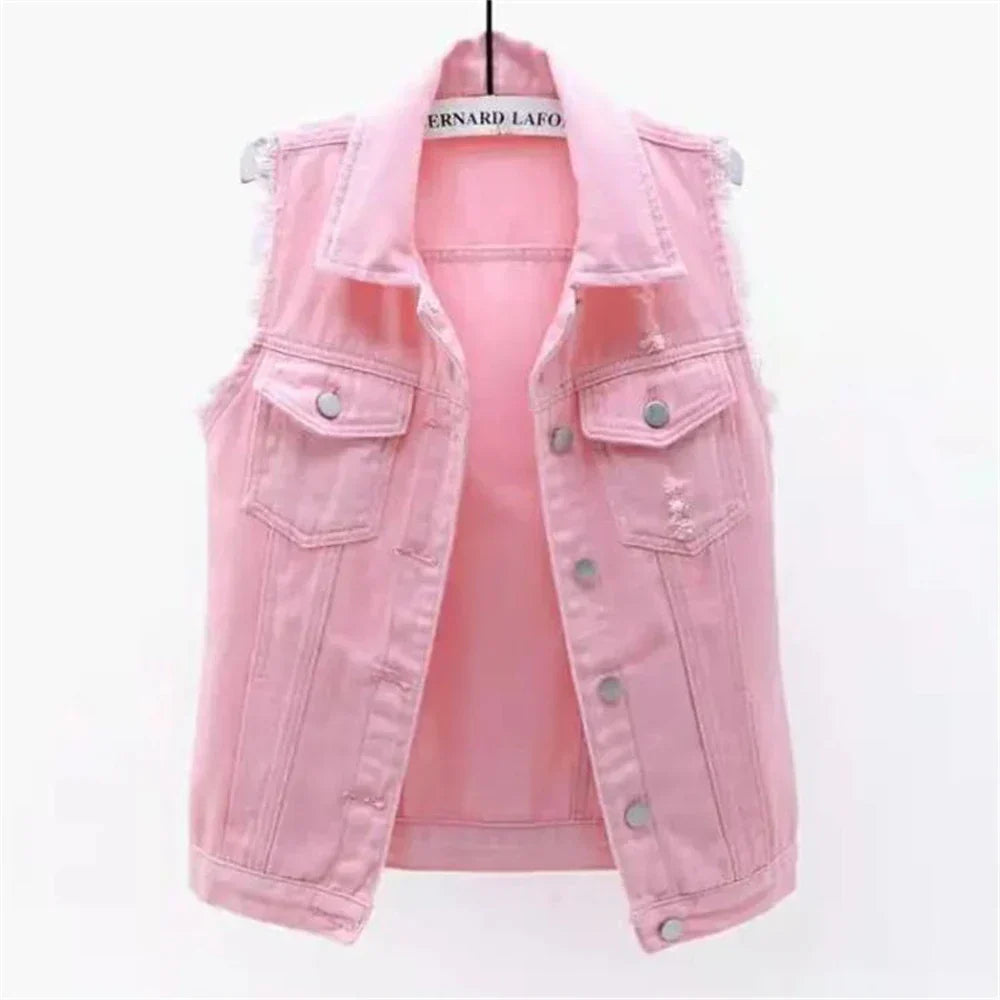 GR | Sleeveless denim vest for women in bright colors