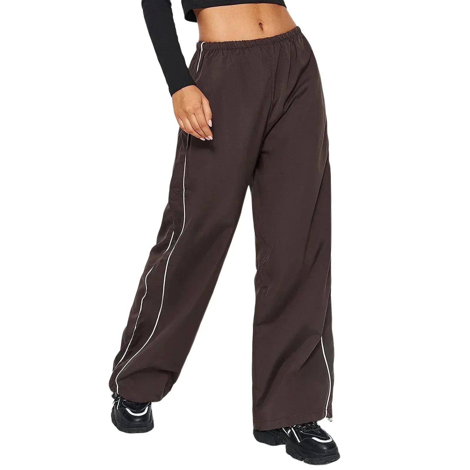 GR | Frauen Y2K Elastischer Taillen Cargo Hosen Locker Einfarbige Jogginghosen Trainingshose mit Taschen Streetwear