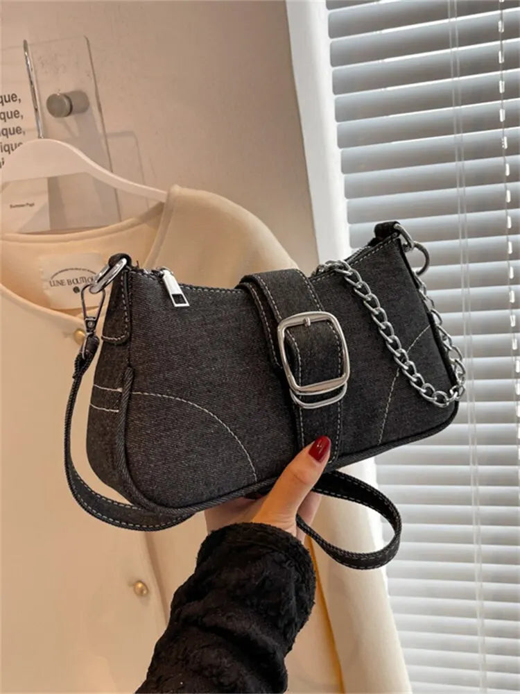 GR | Modern Denim Personalized Design Excellent Structure Shoulder Underarm Small Rectangular Pocket