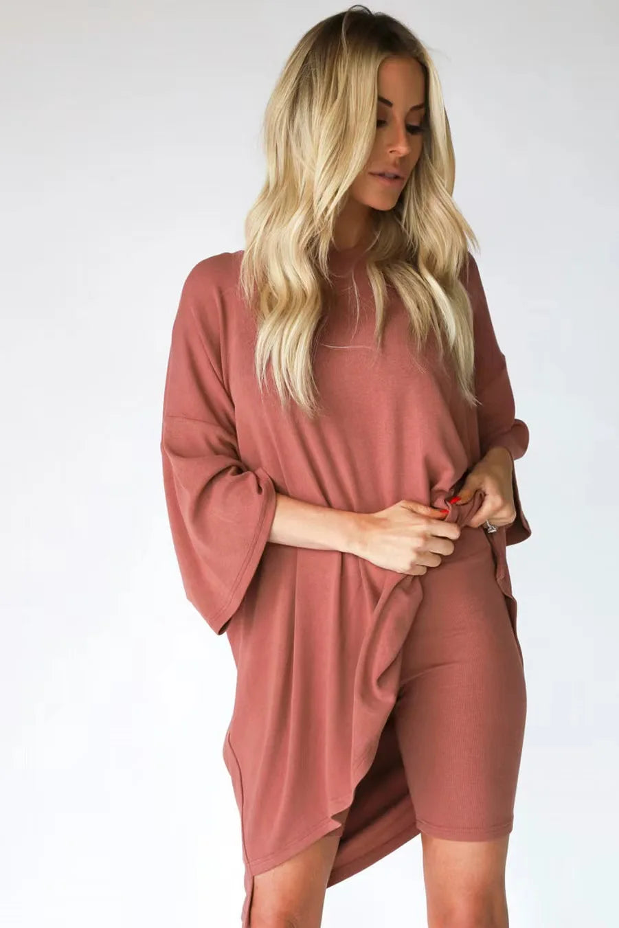 GR | Women's Lounge Set with Oversized T-shirt and Biker Shorts