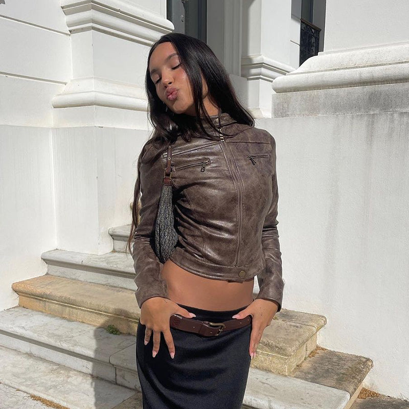 GR | Vintage faux leather jacket with zip pockets