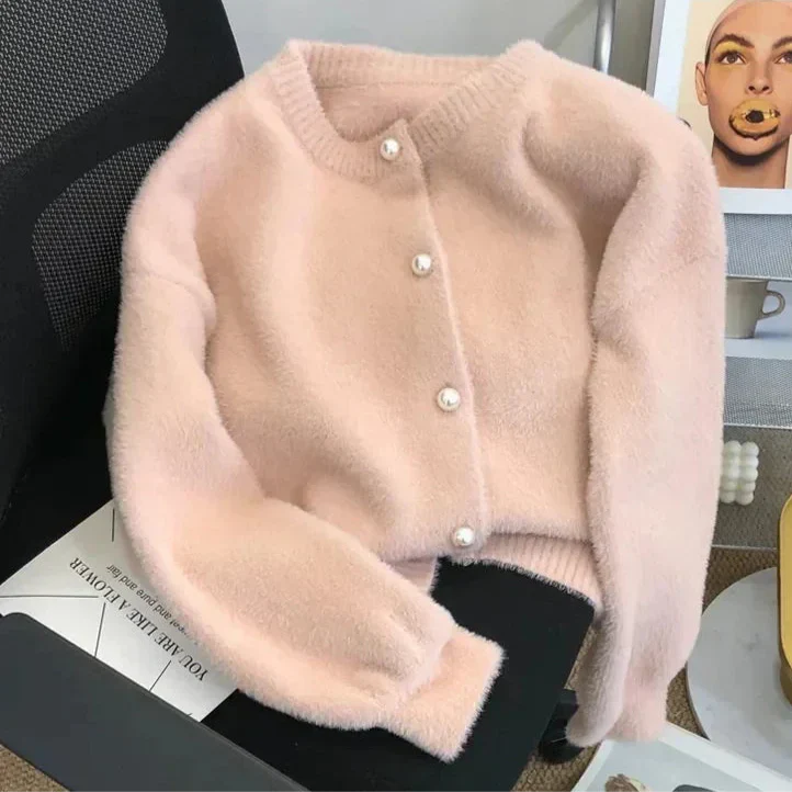 GR | Soft knitted jacket with mother-of-pearl buttons for women