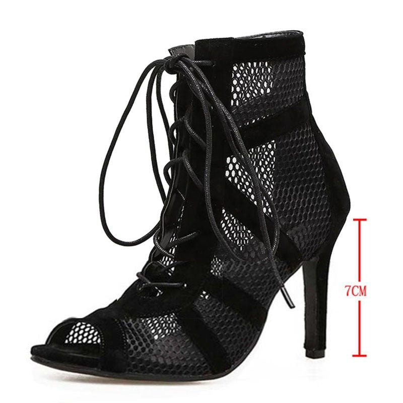 GR Women's High-Heeled Sandals - Seductive lace and mesh for the perfect party look