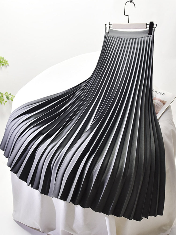 GR Designer Women's Elegant Chic Solid Pleated Skirt High Waist Luxury Fashion
